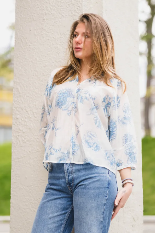 Evangelia 3/4 Top M Blue Flower
