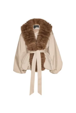 Faux Fur Collar Jacket Cement