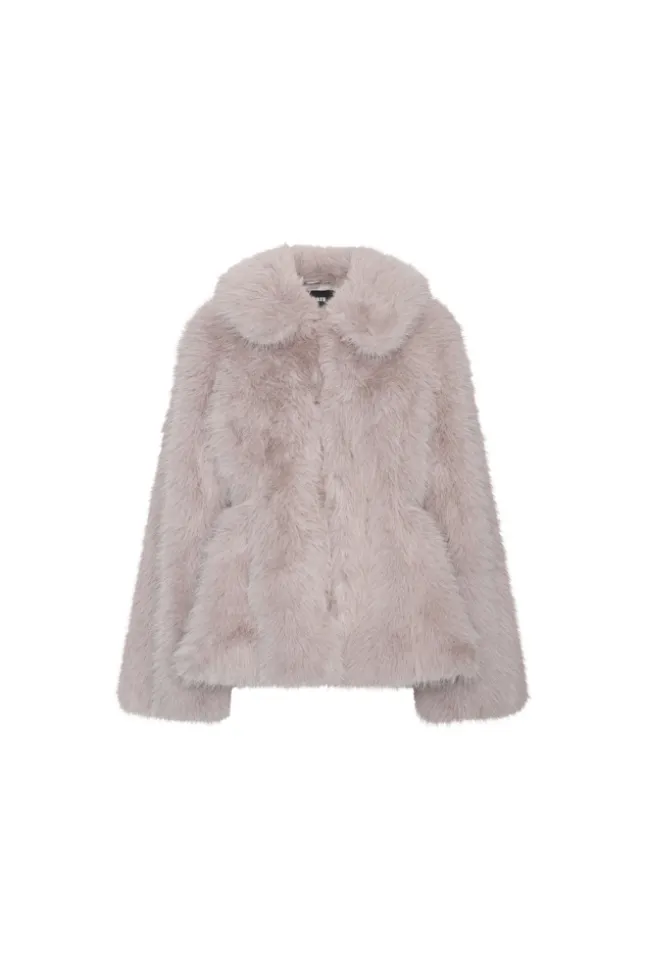 Faux Fur Flared Jacket Alloy Light Gray