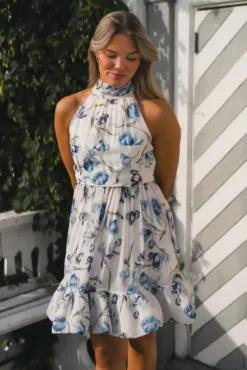 Fern Halterneck Ruffled Mini Dress Tulip Blue