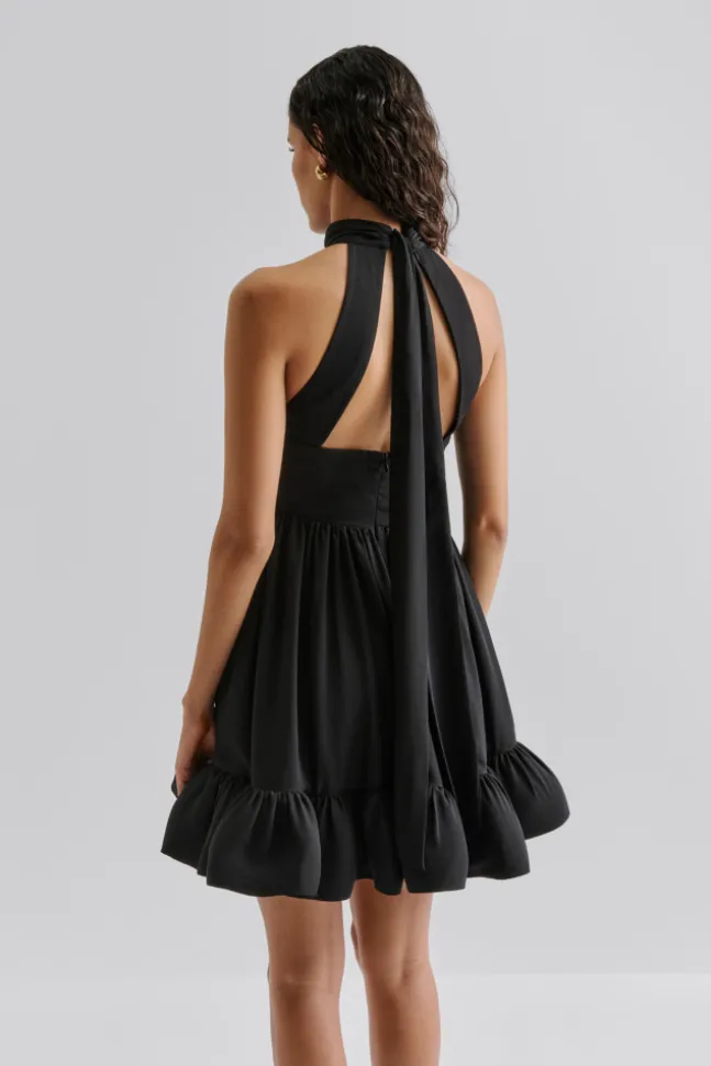 Fern Halterneck Ruffled Mini Dress Black