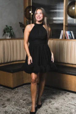 Fern Halterneck Ruffled Mini Dress Black