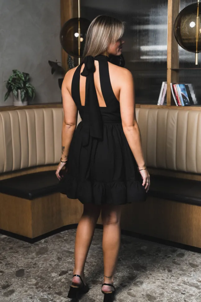 Fern Halterneck Ruffled Mini Dress Black