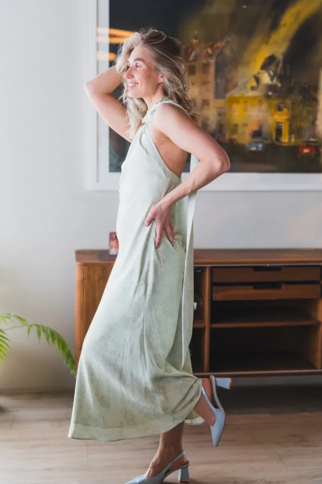 Fiona Pattern Satin Dress Light Green
