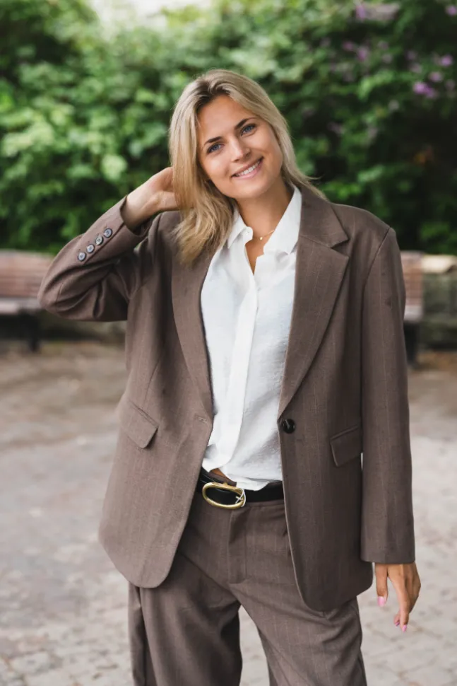 Gaby Pinstripe Blazer Taupe