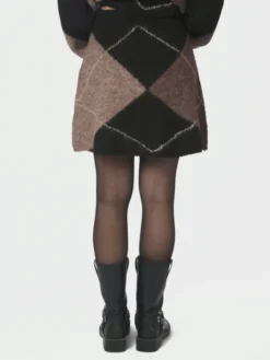 Gisa Check Fluff Knit Skirt Dark Brown