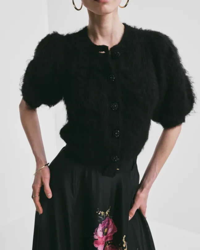 Hairy Knit Puffed Jacket Black