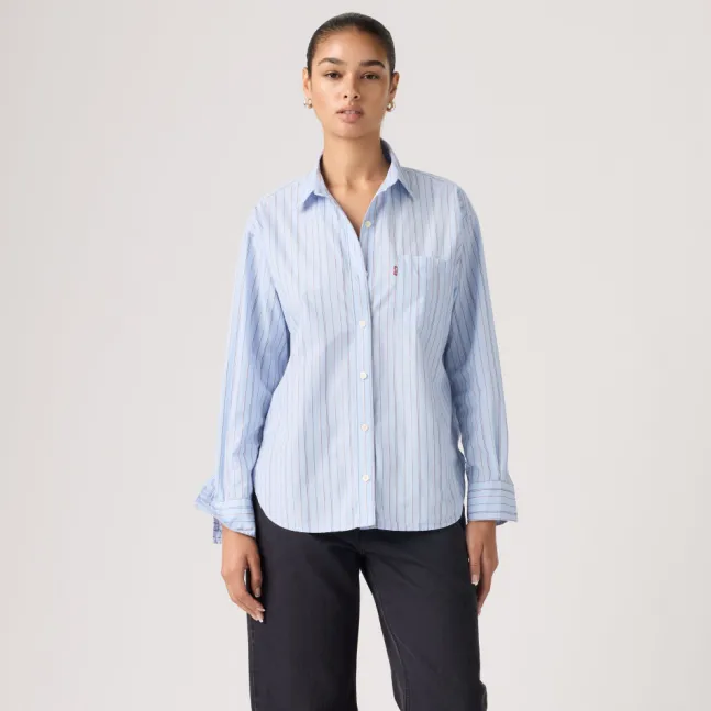 Harlie Boyfriend Shirt Amari Stripe Chambray Blue