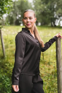 Hazelle Drapy Satin Shirt Dark Brown