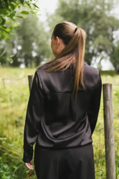 Hazelle Drapy Satin Shirt Dark Brown