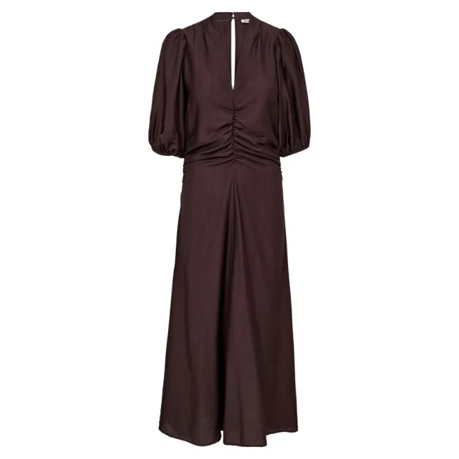 Hera SS Puff Dress Dark Brown