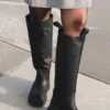 High Leather Boots New Black