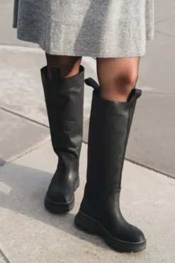 High Leather Boots New Black