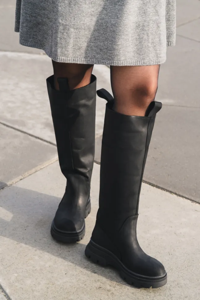 High Leather Boots New Black