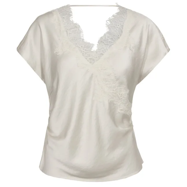 Idun Lace SS Blouse Offwhite