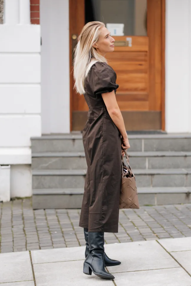 Illana Poplin Dress Chocolate Brown