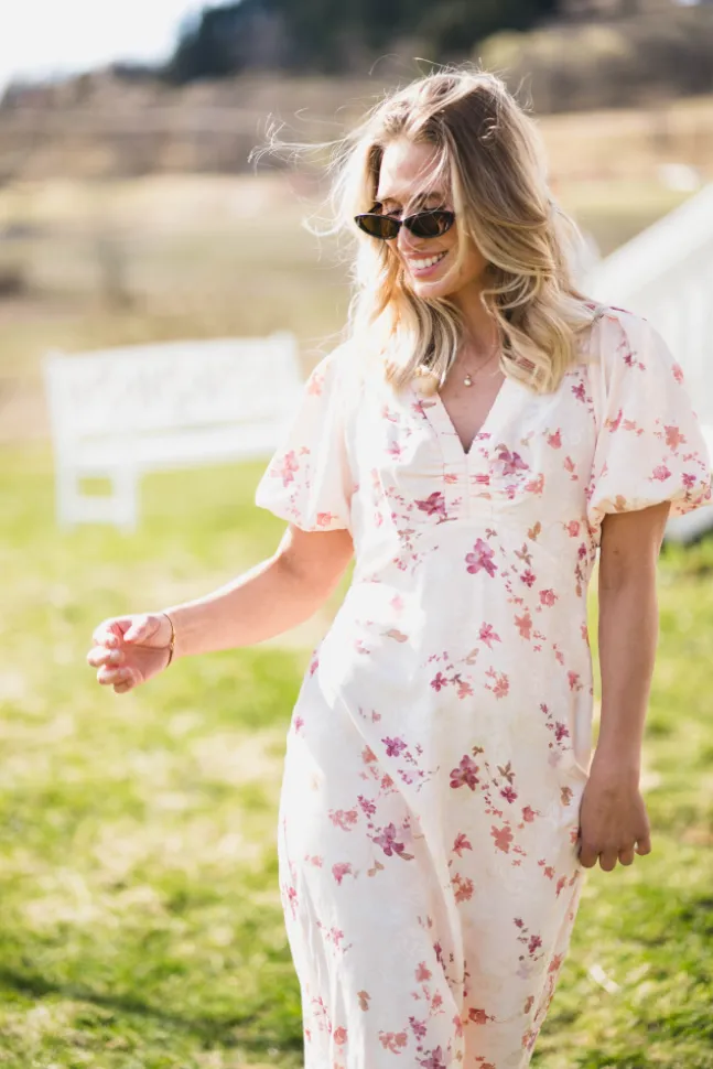 Illana Sateen Print Dress Creme