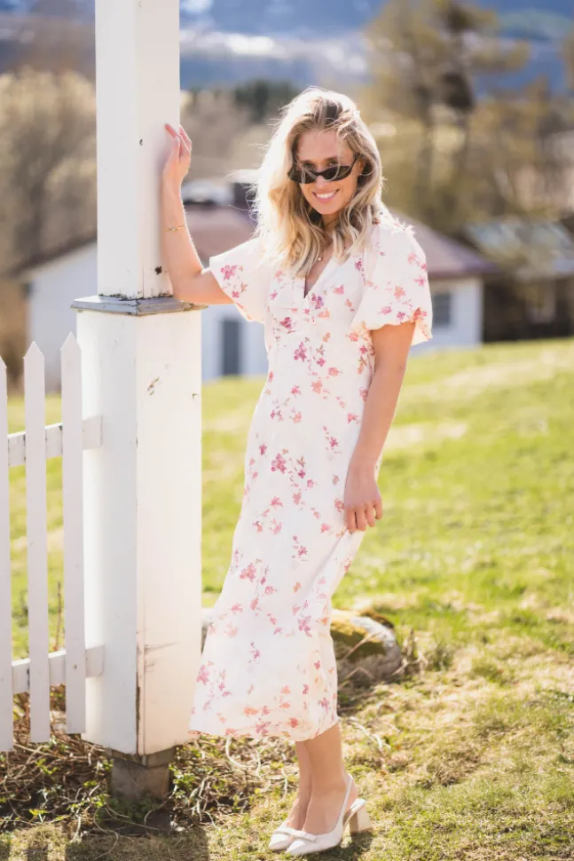 Illana Sateen Print Dress Creme