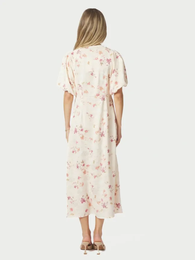 Illana Sateen Print Dress Creme