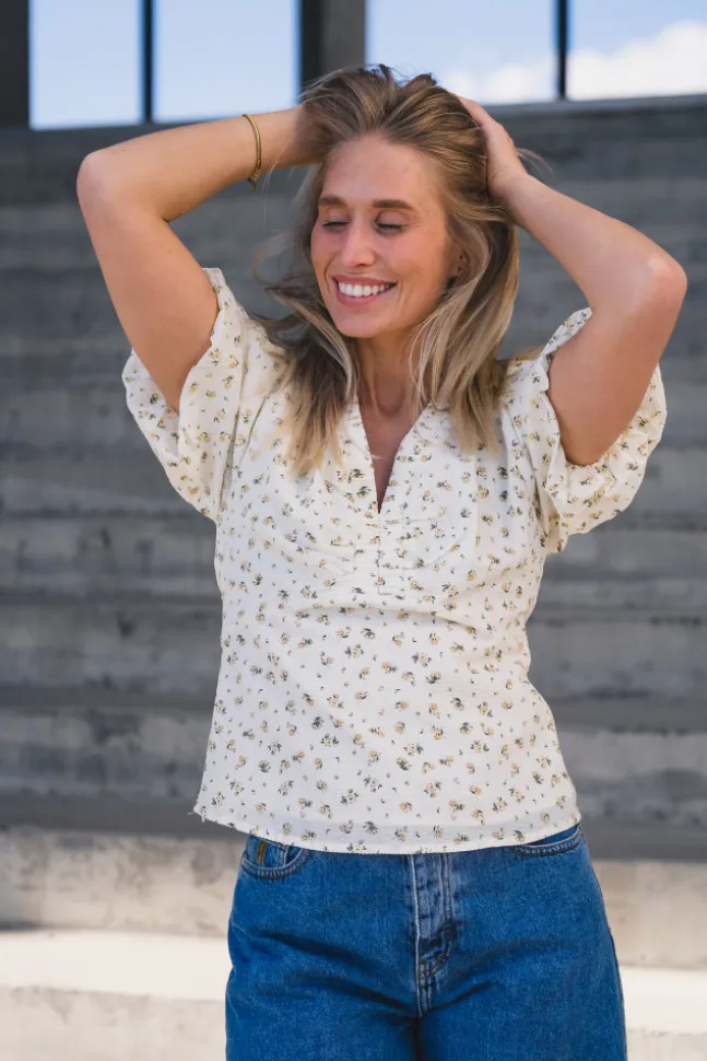 Irina Small Rose Flower Blouse Light Yellow
