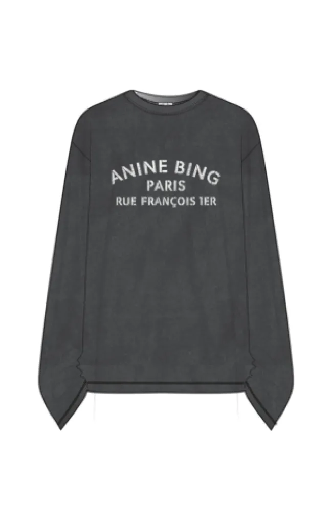 Ivan Long Sleeve Paris Stencil Washed Black