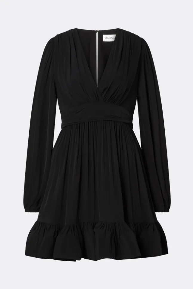 Jadie V-Neck Ruffled Mini Dress Black