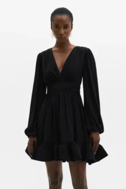 Jadie V-Neck Ruffled Mini Dress Black