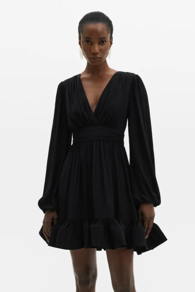 Jadie V-Neck Ruffled Mini Dress Black