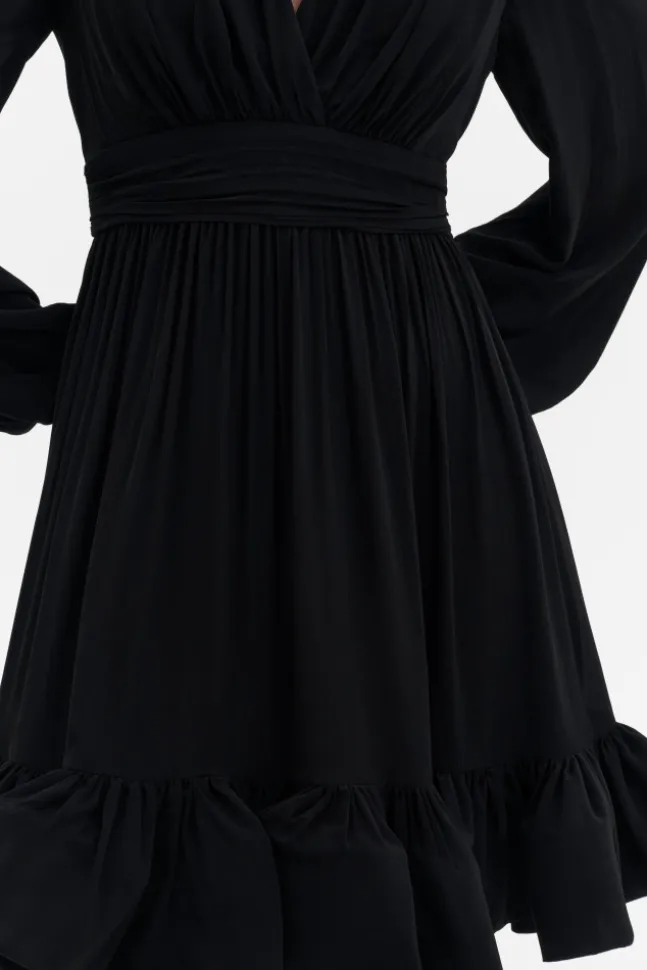 Jadie V-Neck Ruffled Mini Dress Black
