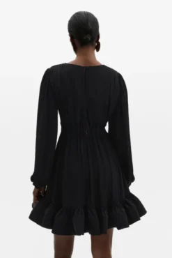 Jadie V-Neck Ruffled Mini Dress Black