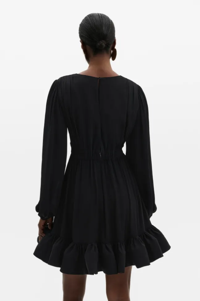 Jadie V-Neck Ruffled Mini Dress Black