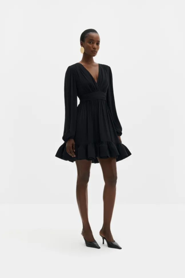 Jadie V-Neck Ruffled Mini Dress Black