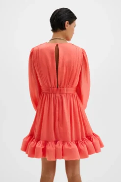Jadie V-Neck Ruffled Mini Dress Coral