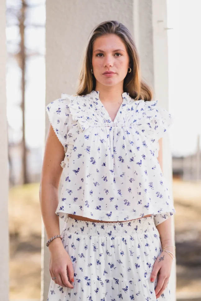 Jayla Small Blossom Top White Blue