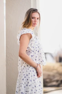 Jayla Small Blossom Top White Blue