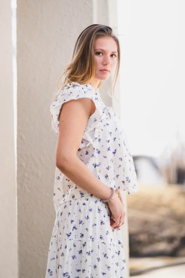Jayla Small Blossom Top White Blue