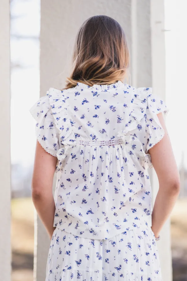Jayla Small Blossom Top White Blue