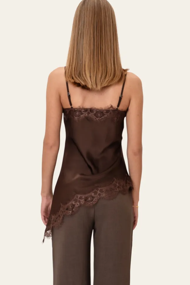 Junoic Asymmetric Top Dark Brown Satin