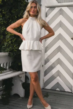 Katy Jacquard Ruffled Halterneck Mini Dress Vanilla