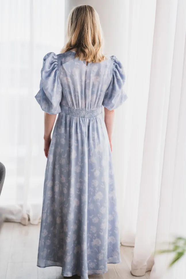 Kikka Faded Flower Dress Light Blue