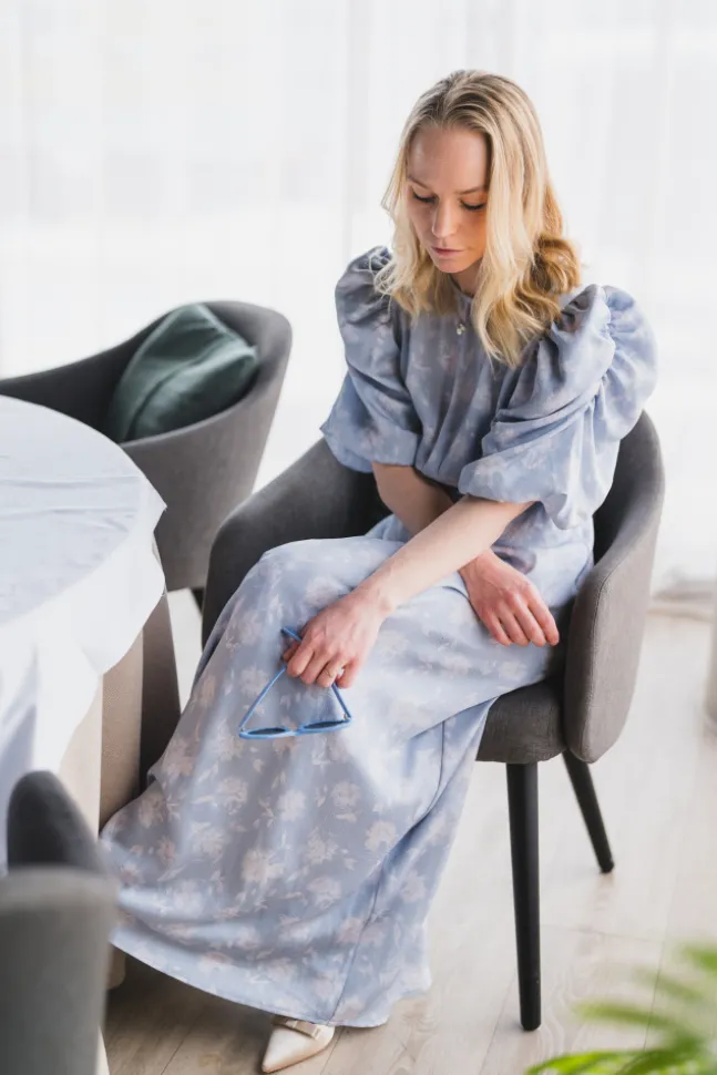 Kikka Faded Flower Dress Light Blue