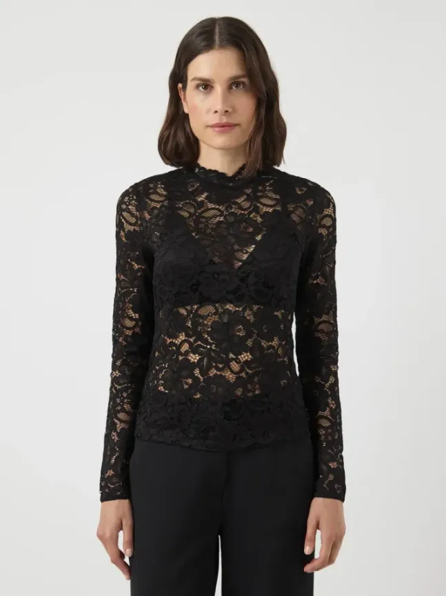 Lacey LS Lace Top Black