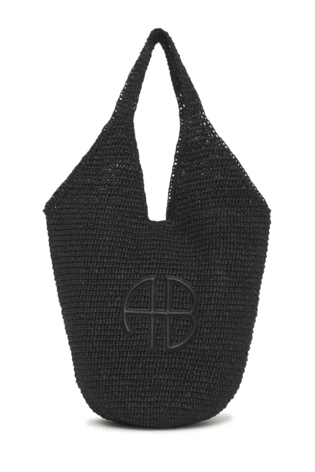 Leah Hobo Bag Plain Raffia Black