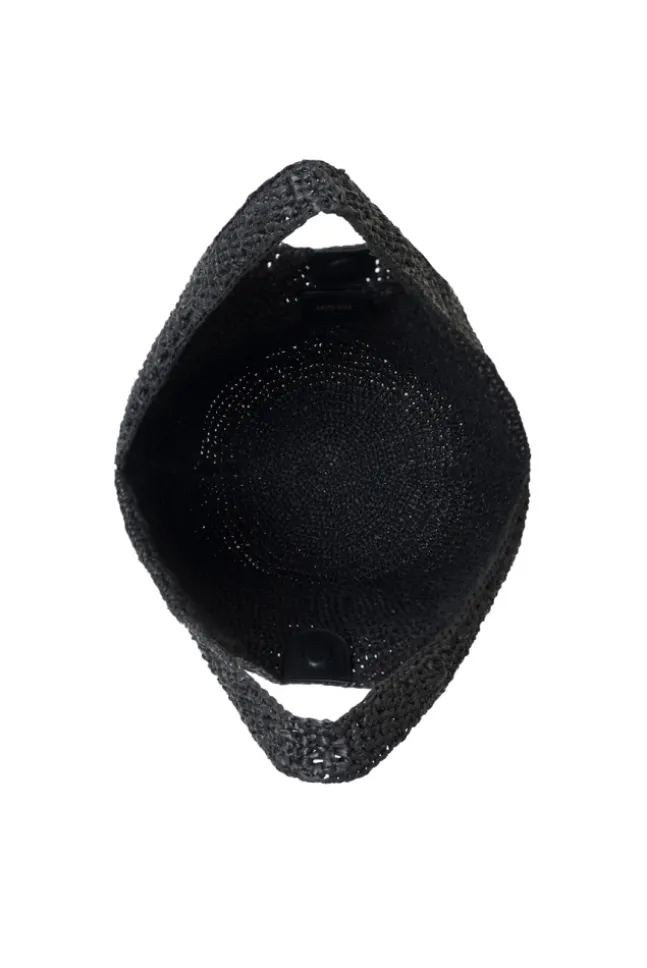 Leah Hobo Bag Plain Raffia Black
