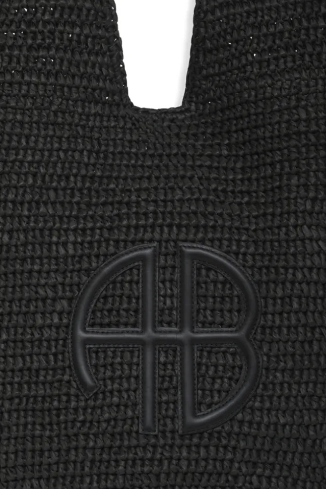 Leah Hobo Bag Plain Raffia Black