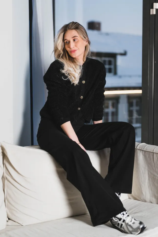 Limo Fluffy Knit Cardigan Black