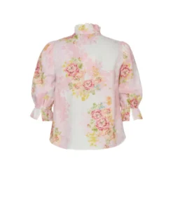 Linen Ruffle Blouse Rose Amore