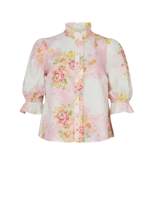 Linen Ruffle Blouse Rose Amore