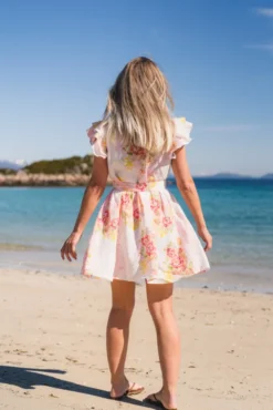 Linen Ruffle Dress Rose Amore