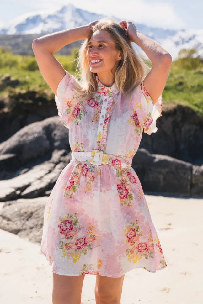 Linen Ruffle Dress Rose Amore
